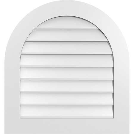 Ekena Millwork Round Top Surface Mount PVC Gable Vent: Non-Functional, w/ 3-1/2"W x 1"P Standard Frame, 28"W x 30"H GVPRT28X3001SN